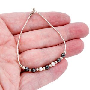 Vintage Sterling Silver 925 Pearl Bead Bracelet 7"